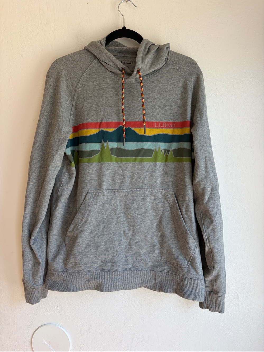 Mens L.L. Bean comfort Camp Hoodie, medium mountains gorpcore